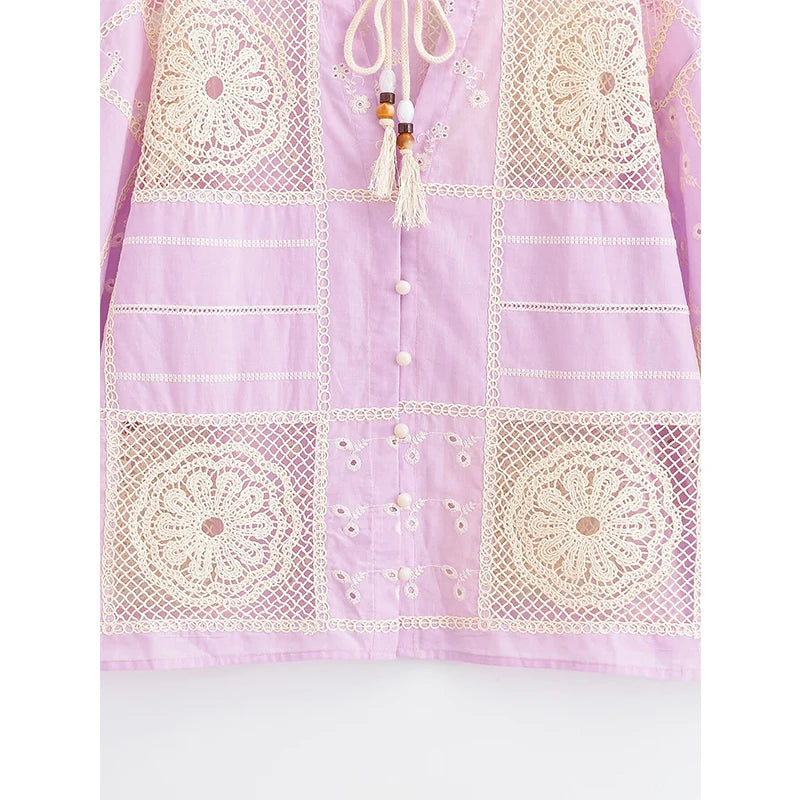 Vintage Embroidery Pink Blouse