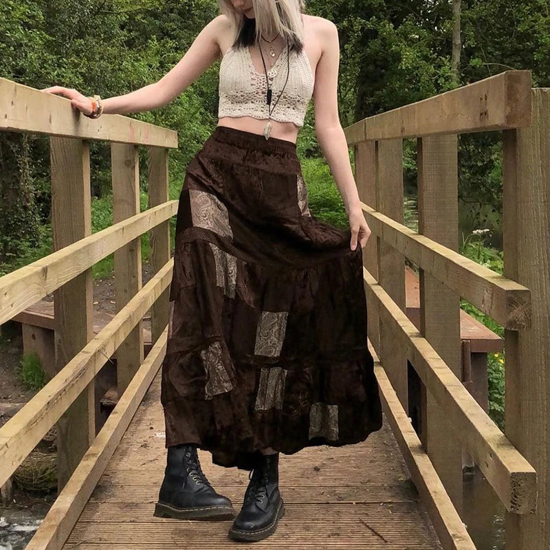 Patchwork Retro Maxi Skirt
