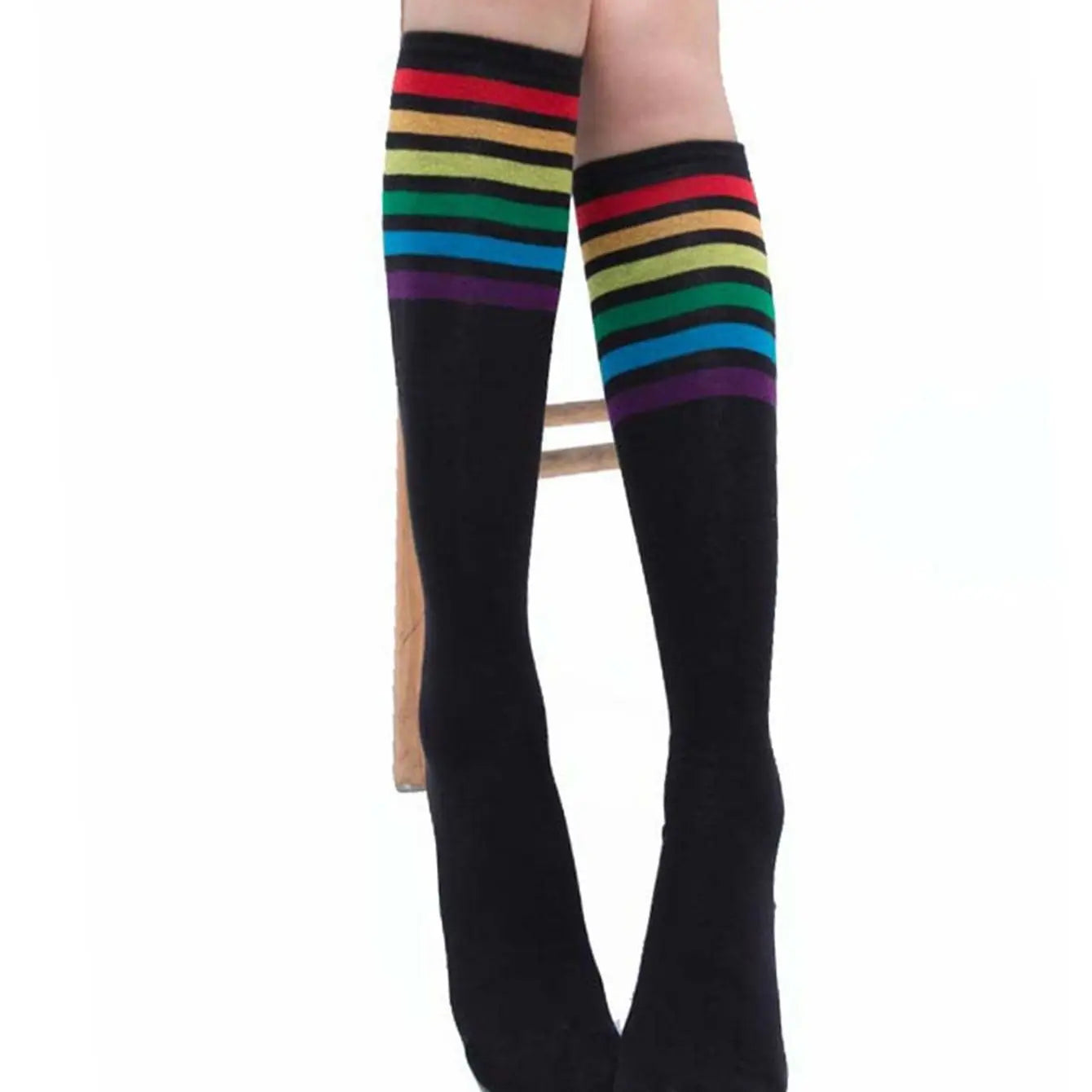 Calf Lolita Girl Rainbow Socks