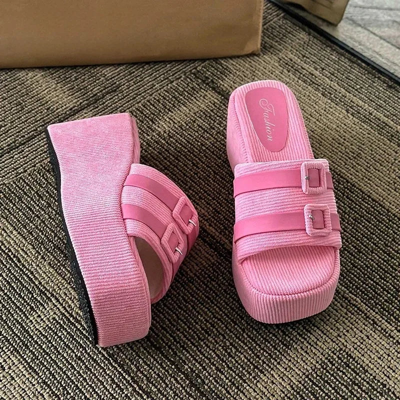 Y2K Buckle Platform Cute Sandals