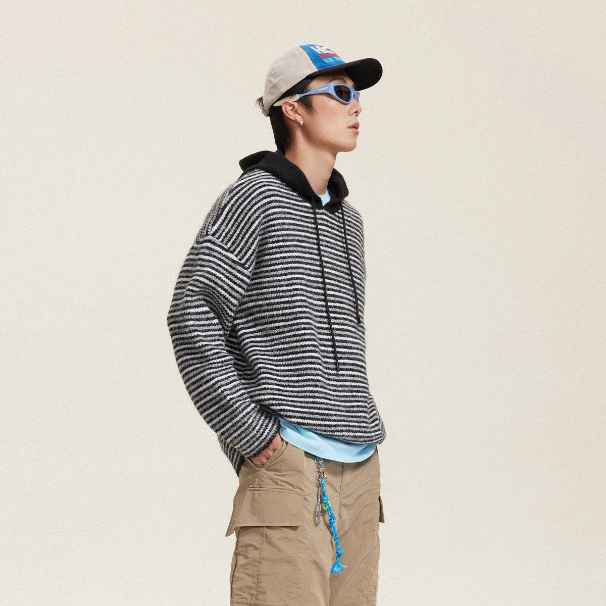 Striped Hooded Sweater Knitted Pullover