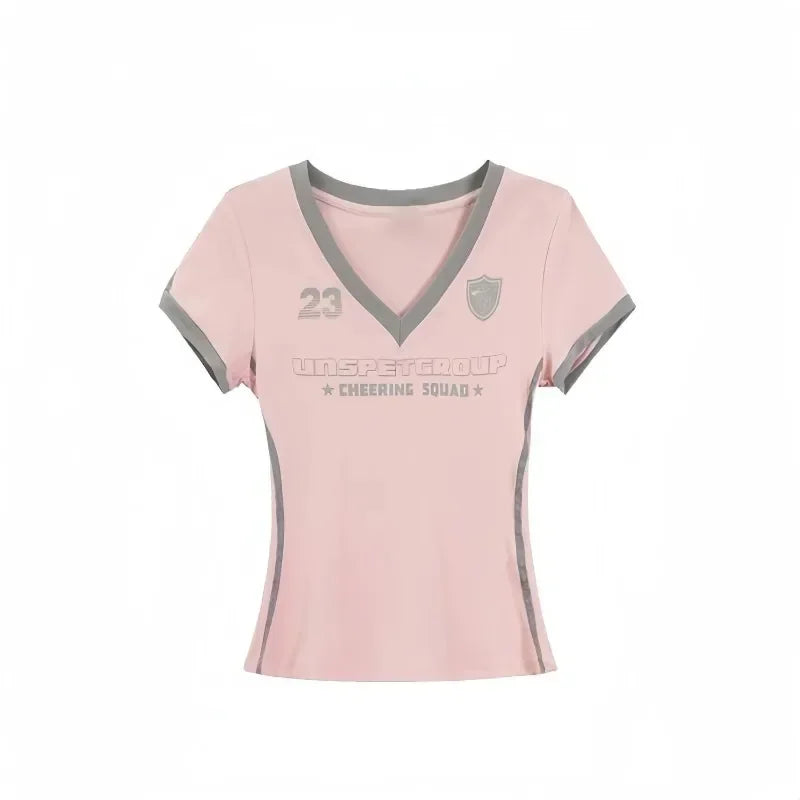 Y2K V Neck Jersey Top
