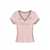Y2K V Neck Jersey Top