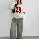 Burgundy Digital Knitted Sheer Sweater