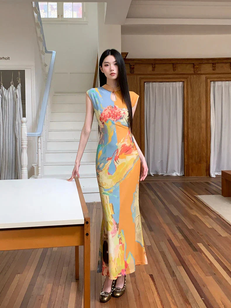Vintage Cut Out Floral Maxi Dress