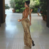 Sultry Leopard Backless Maxi Dress