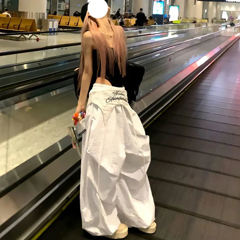 White Embroidered Parachute Pants