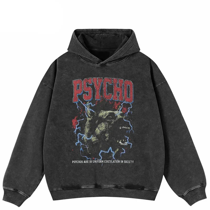 Psycho Dog Graphic Black Washed Hoodie