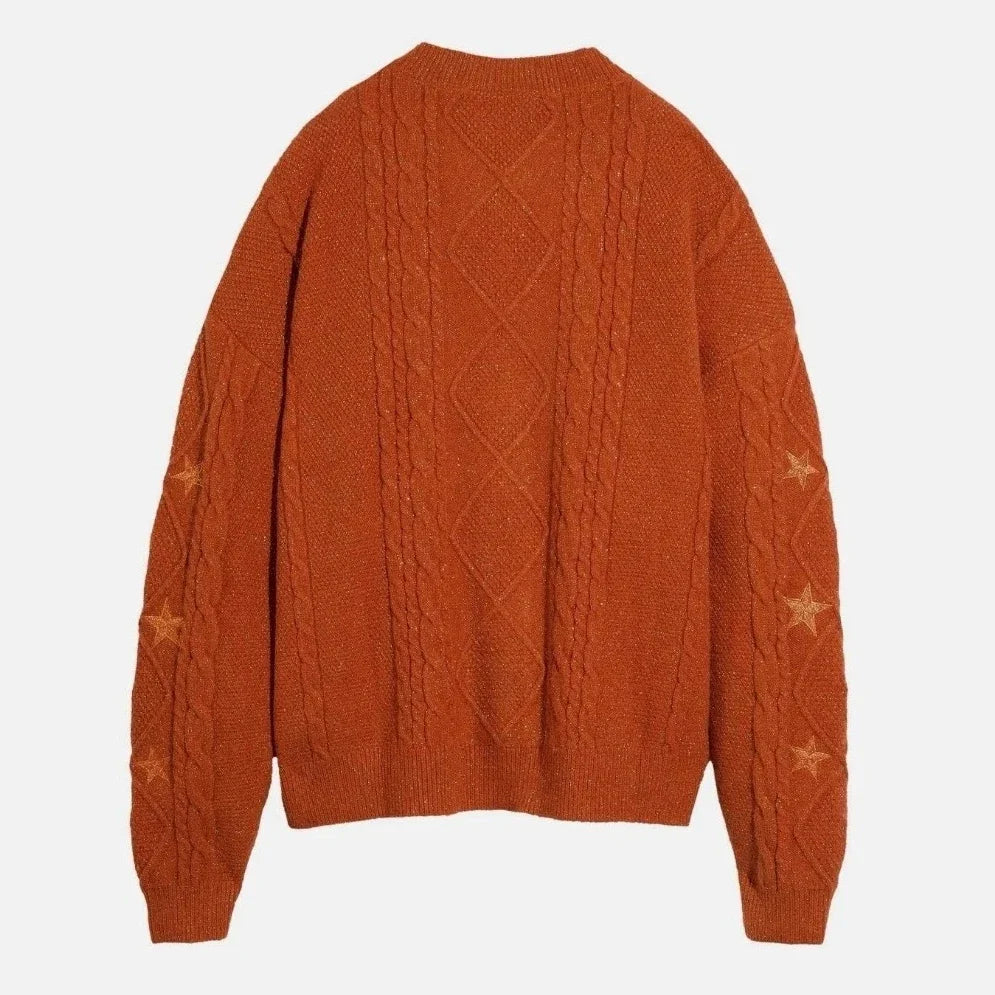 Chunky Knit Glittery Orange Cardigan Sweater