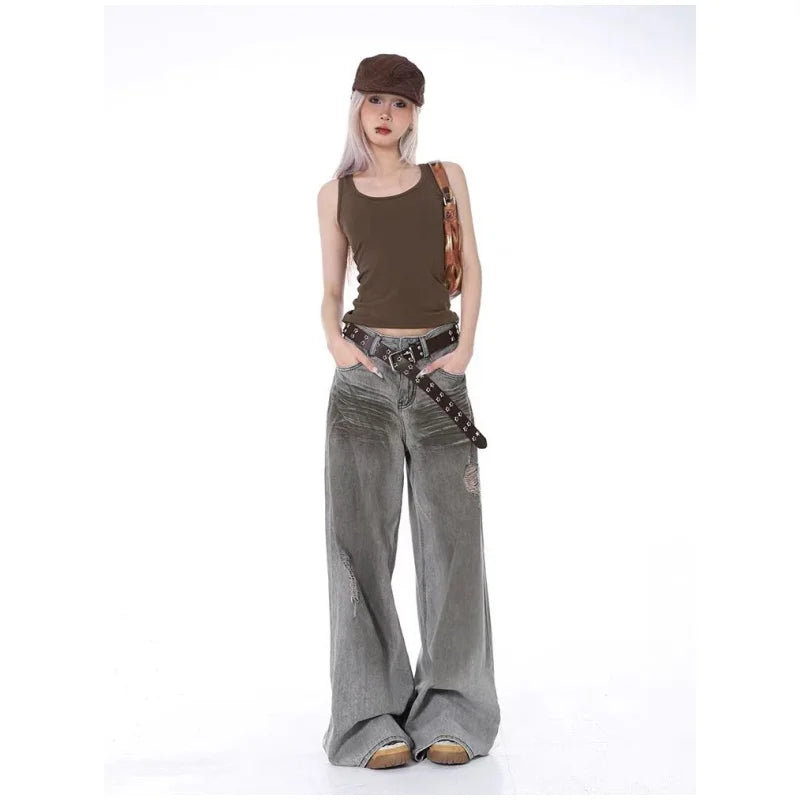 Vintage Grey Baggy Wide-Leg Jeans