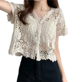 Y2K Handmade Crochet Knitted V-Neck Cardigan