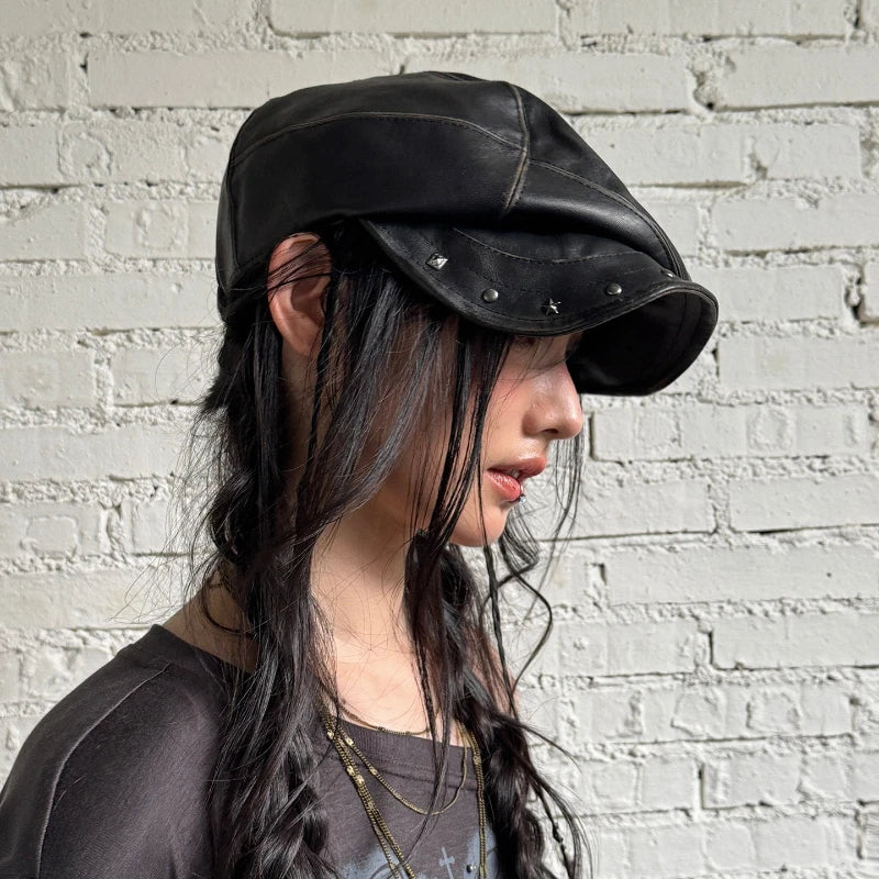 Grunge Pleated Rivet Beret Hat