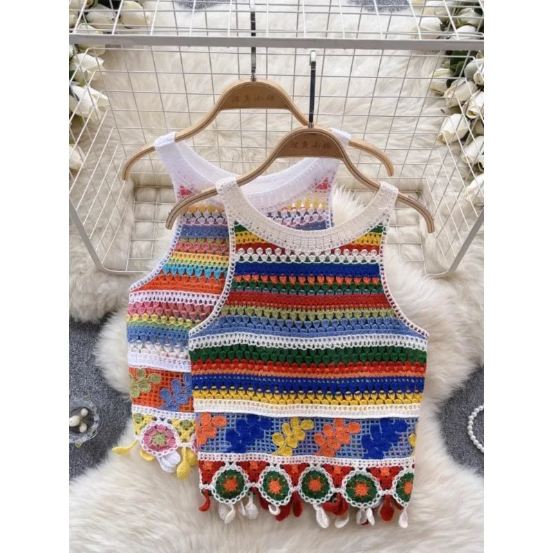 Vintage Knitted Retro Crochet Women Cropped Tank Tops