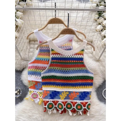 Vintage Strick Retro Häkel Damen Tank Tops
