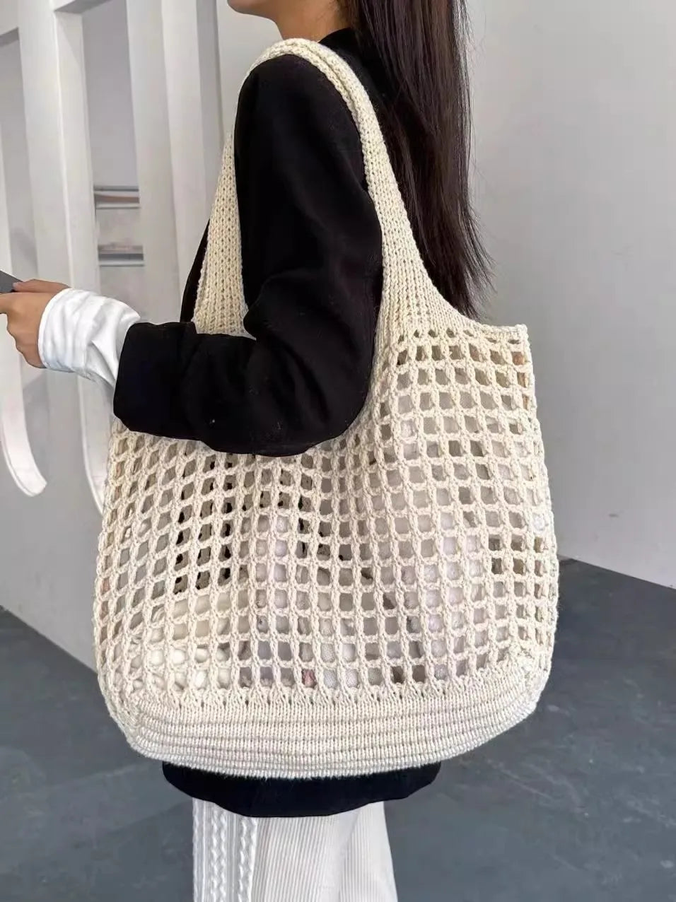Hollow Out Woven Knitted Shoulder Bag