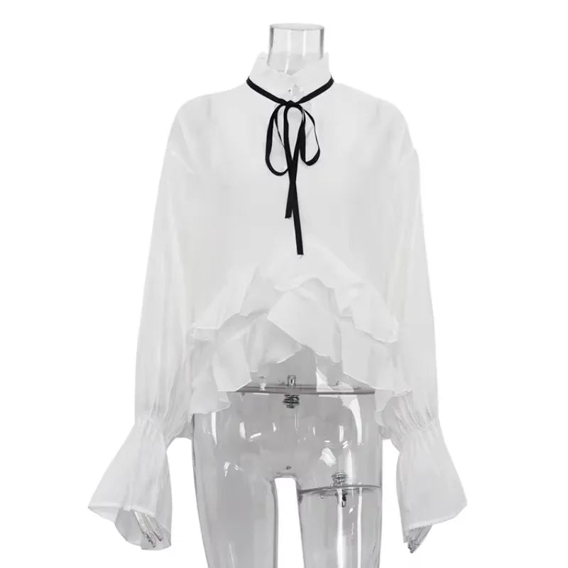 Transparent Ruffle Long Sleeve Coquette Blouses