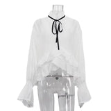 Transparent Ruffle Long Sleeve Coquette Blouses