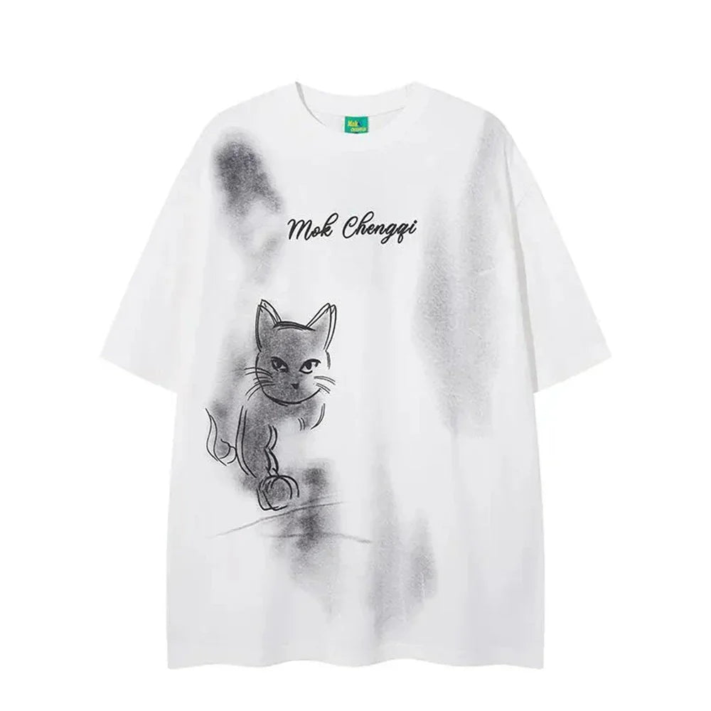 Vintage Graphic Kitten Printed T-Shirt