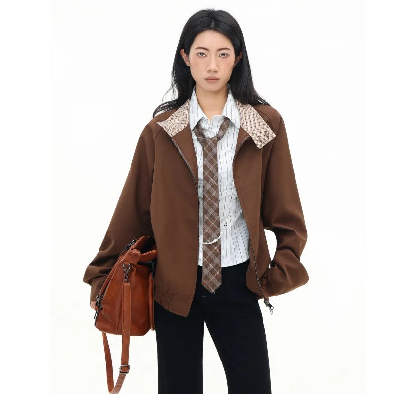 Corporate Girlie Brown Minimalist Varsity Jacket