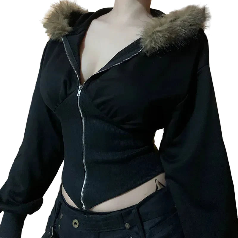 Faux Fur Collar Gothic Hoodie
