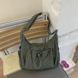 Korean Plaid Zipper Pleated Shoulder Bag