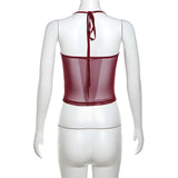 Y2K Wine Red Mesh Corset Tank