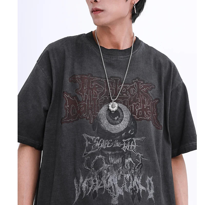 Dark Evil Eye Print Hip T-Shirt