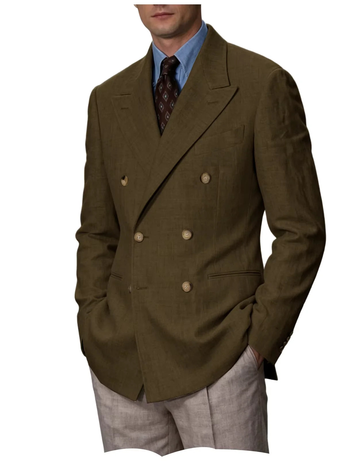 Double Breasted Linen Blend Blazer