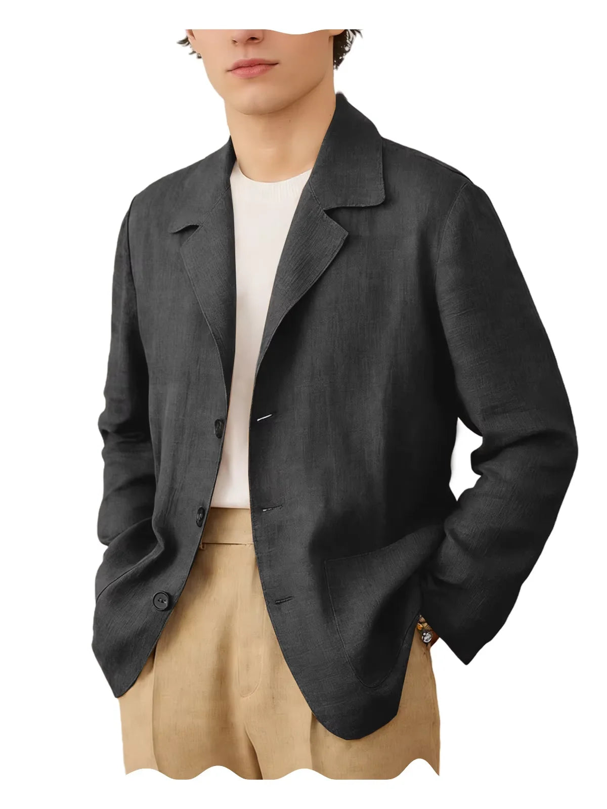 Linen Cotton Blazer Notch Lapel Regular Fit