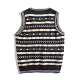 Suéter sin mangas vintage de punto jacquard con cuello en V