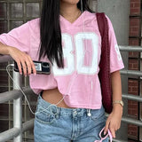 Stylish Number Print V-Neck Football T-Shirt