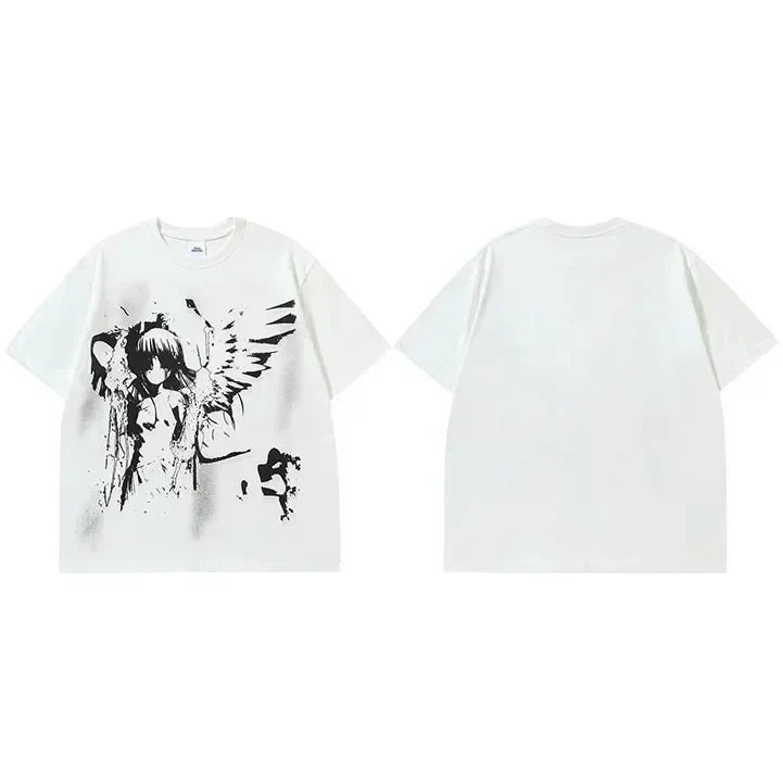 Schwarze Engel-Flügel Grafik Anime T-Shirt