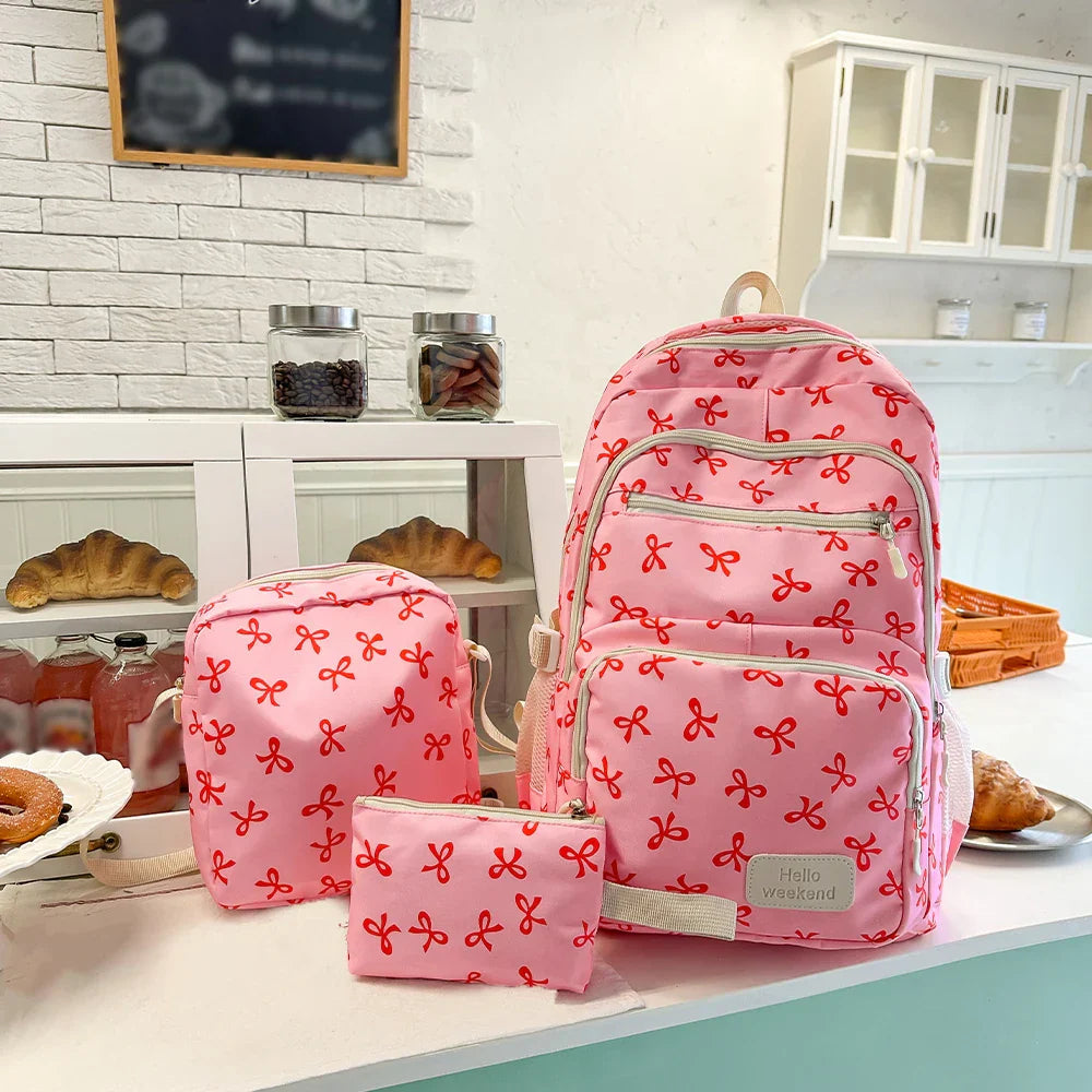 Coquette Core Bow Print School Backpack