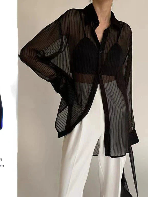Corporate Girlie Black Striped Button-Down Shirt
