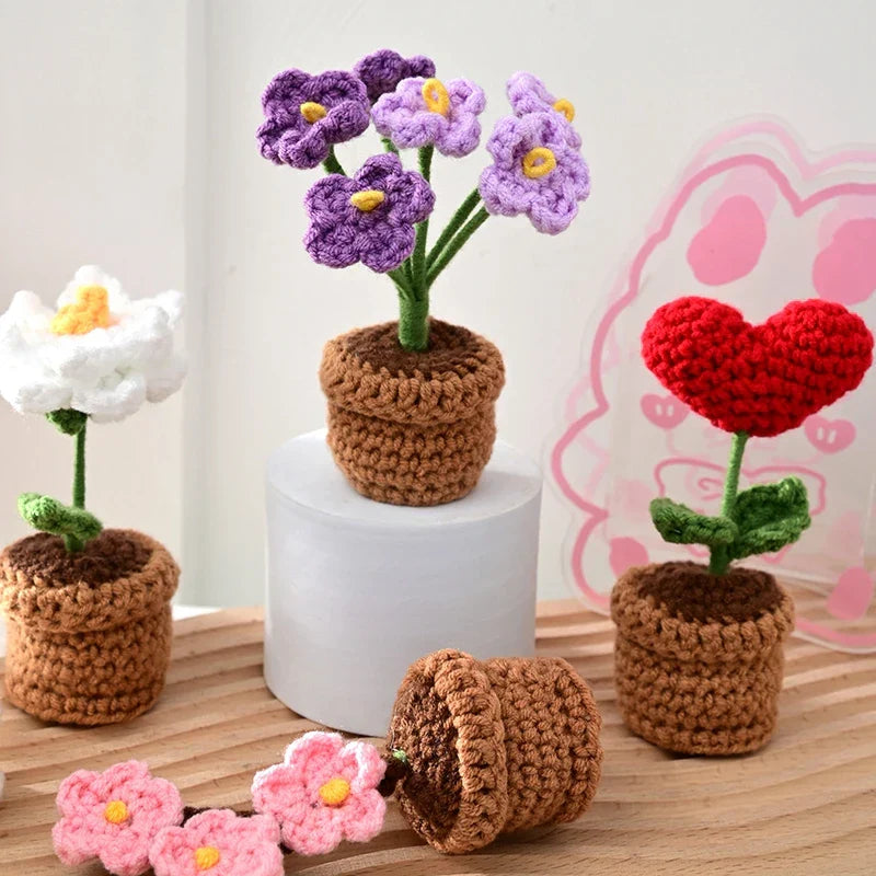 Crochet Knitted Potted Flowers Homemade