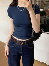 Soft Girl Crewneck Short Sleeve Basic Crop Top