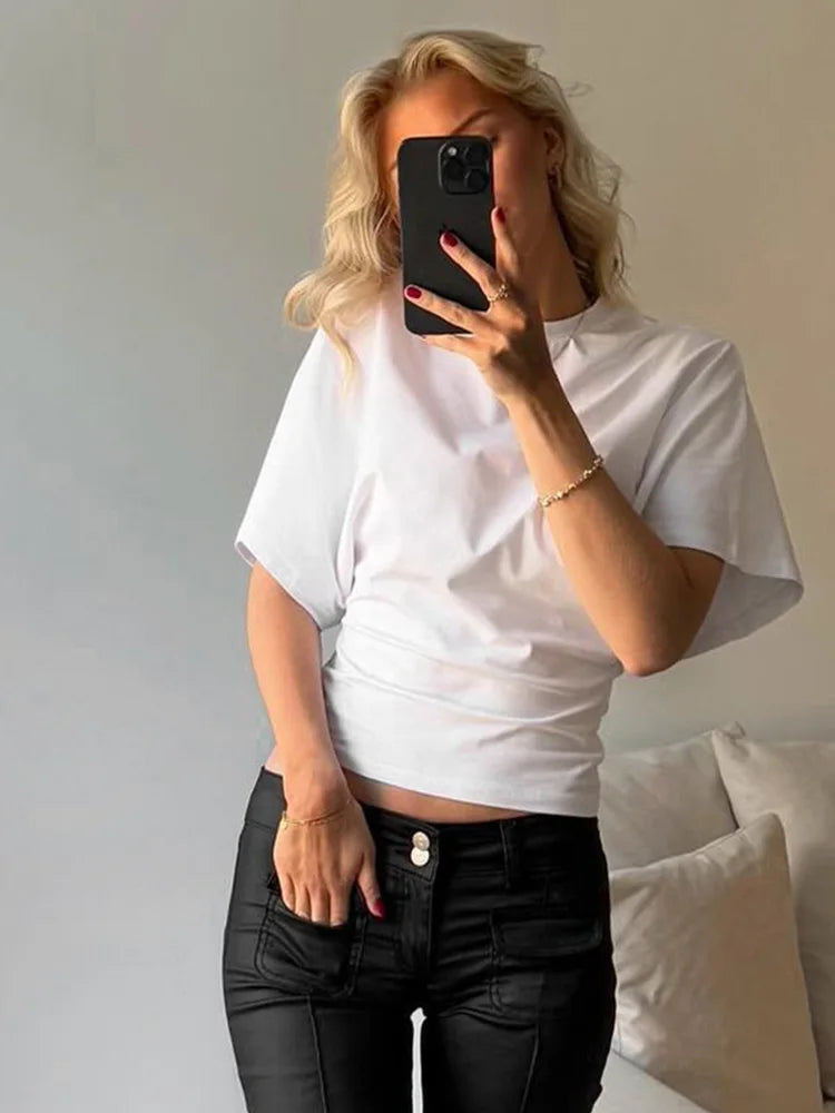 Casual Solid Gray Cropped T-shirt