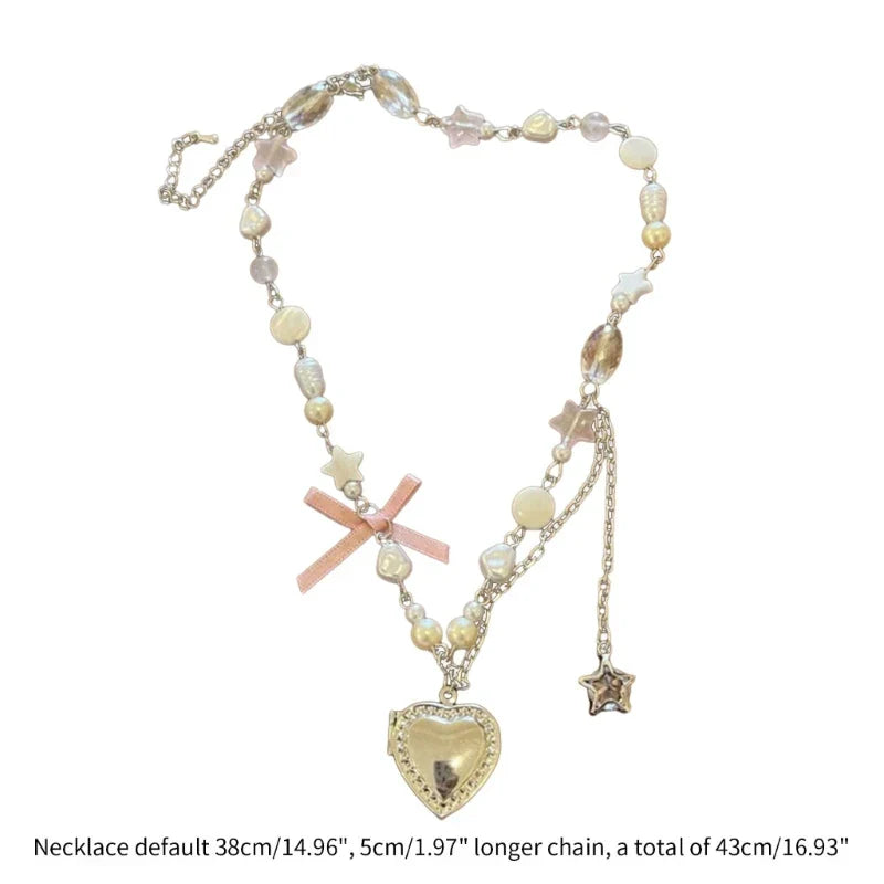 Coquette Heart Bowknot Necklace