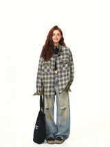 Casual Contrasting Color Plaid Shirt
