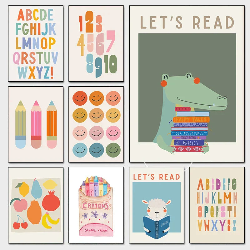 Cute Kids Reading Colorful Posters