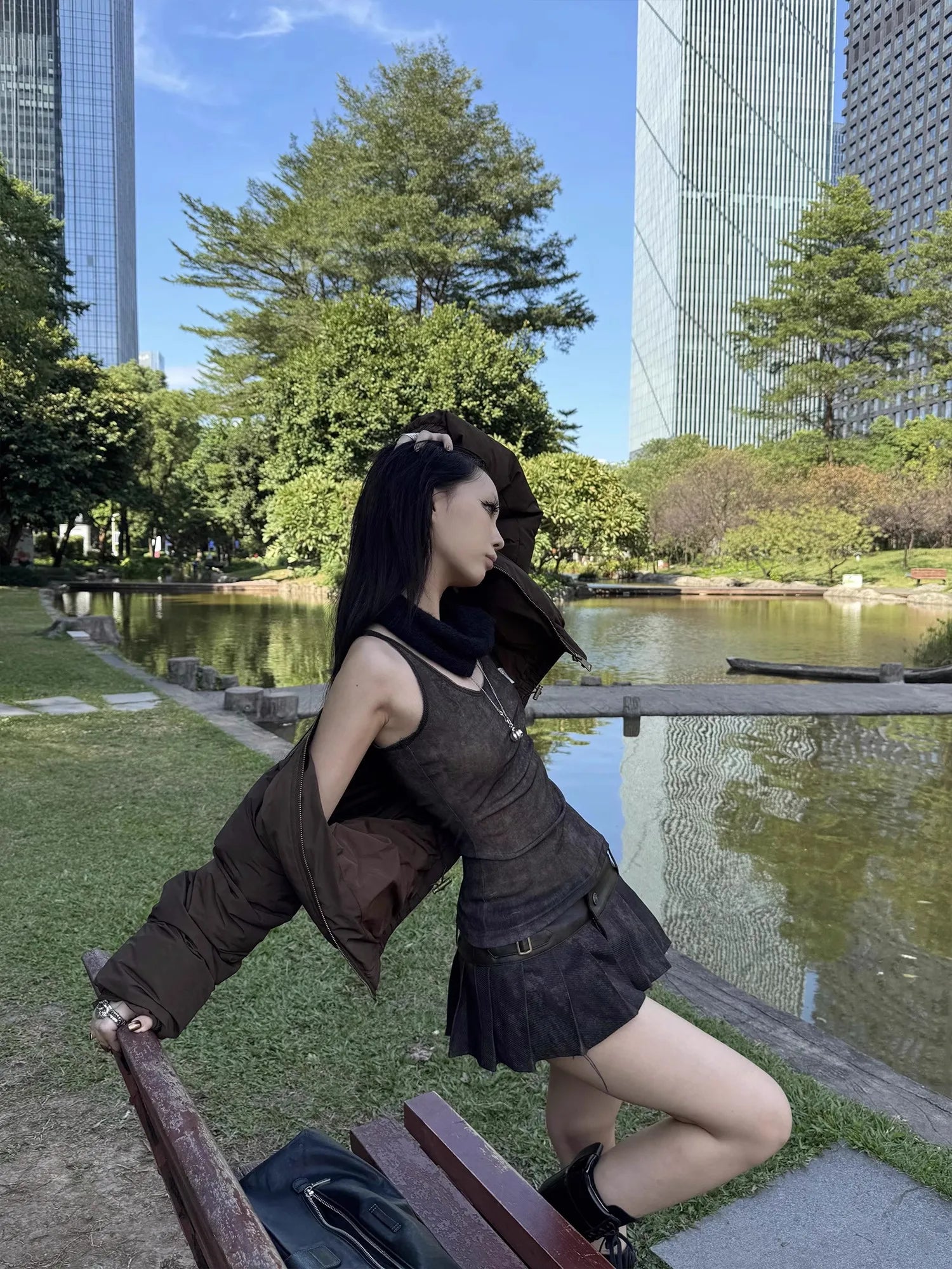 Washed Distressed Leather Mini Pleated Skirt