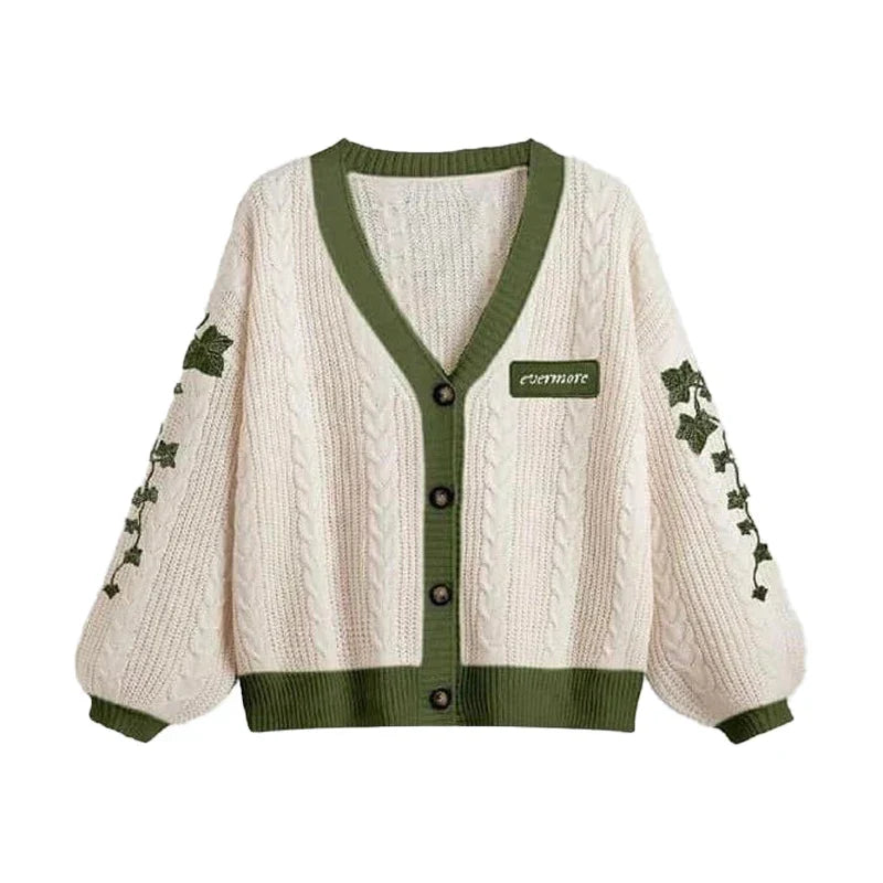 Grüner, bestickter Cardigan mit Knopfleiste