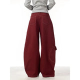 Jeans rectos rojos de cintura alta