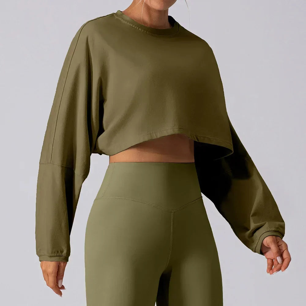Basic Long Sleeve Sports Crop T-Shirt