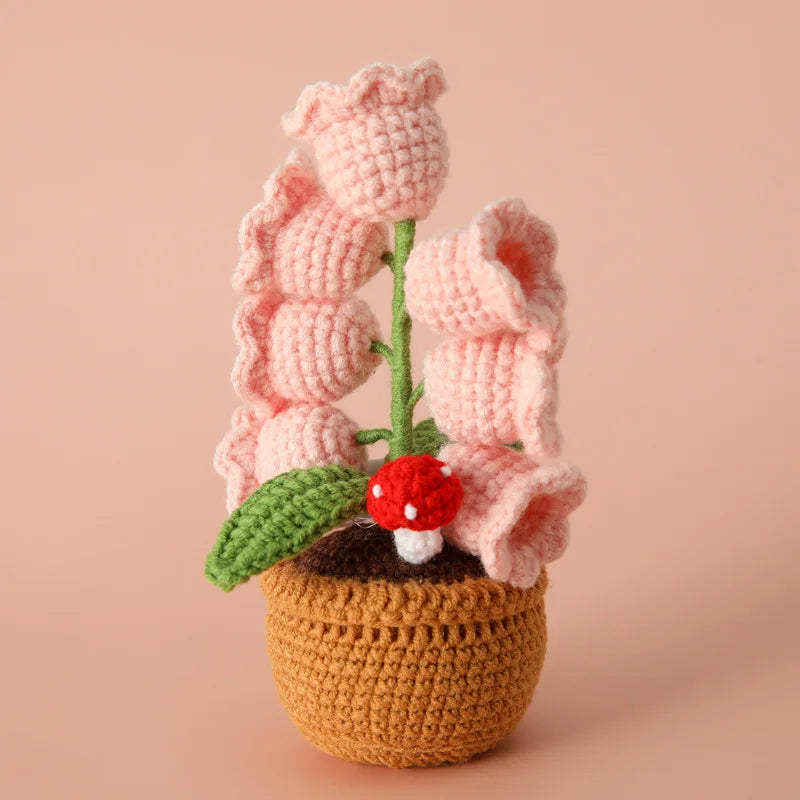 Vintage Handmade Potted Knitted Flowers