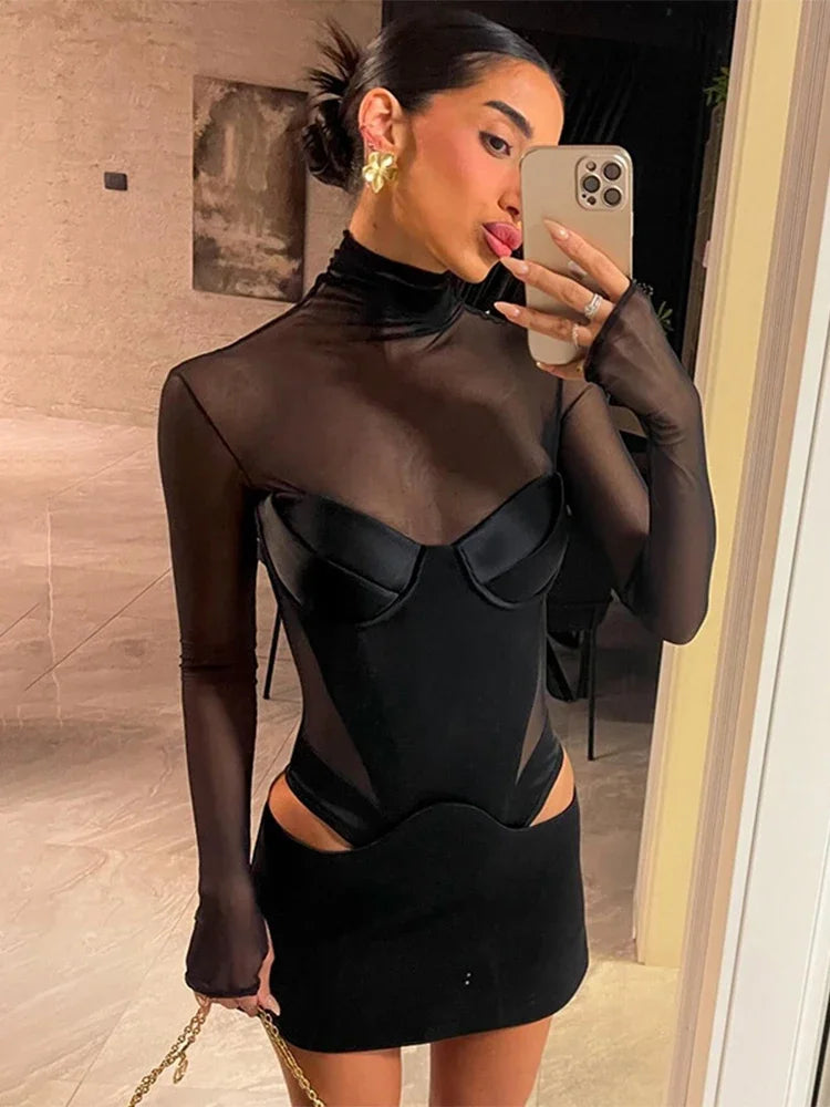 Baddie Cut Out Sheer Mini Dress