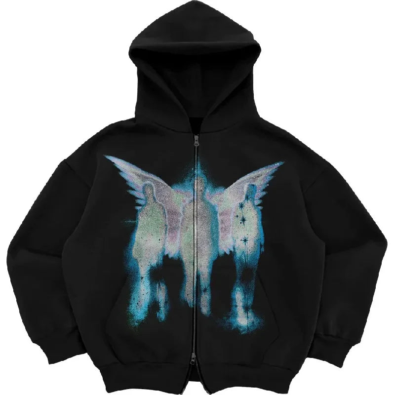 Y2K Pocket Zip-Up Gothic Hoodie