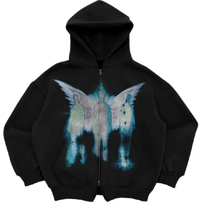 Sudadera gótica con cremallera y capucha Y2K