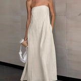 Maxivestido de lino sin tirantes y con cuello halter