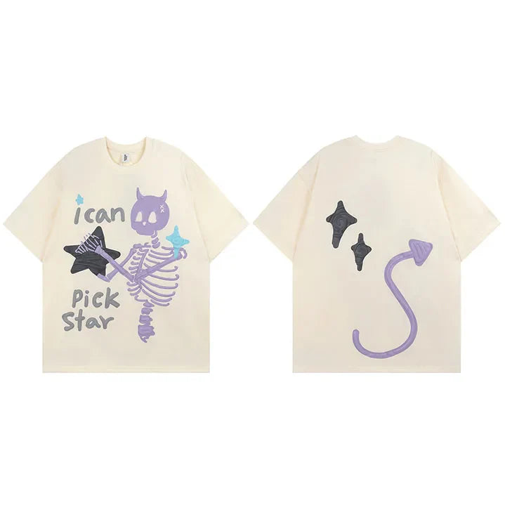 Y2K Skeleton I Can Pick Star T-shirt